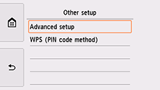 Other setup screen: Select Advanced setup